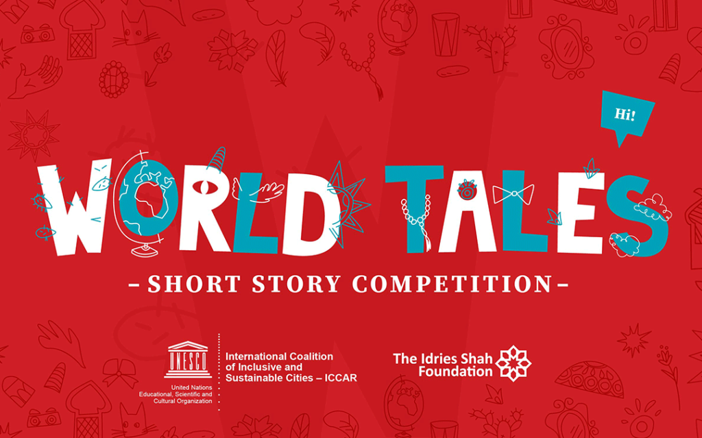 ISF UNESCO World Tales Short Story Competition banner, character letters spelling World Tales, includes UNESCO and ISF logo
