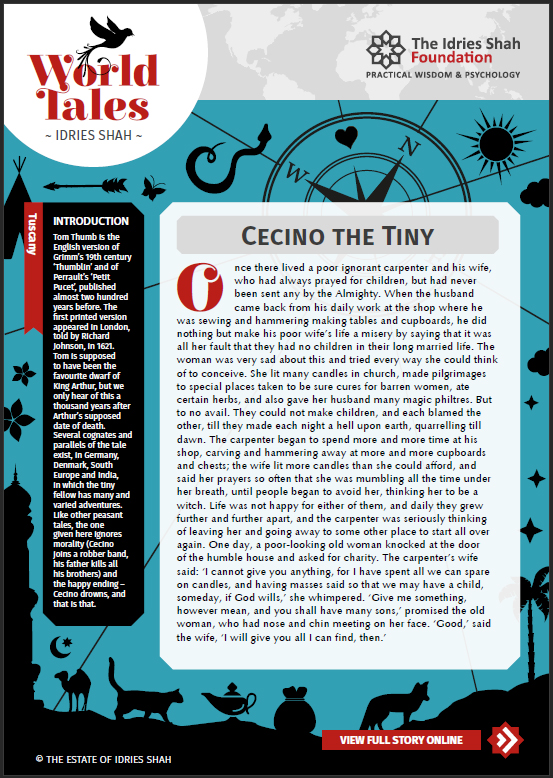 Cecino the Tiny from Word Tales by Idries Shah The Idries Shah Foundation