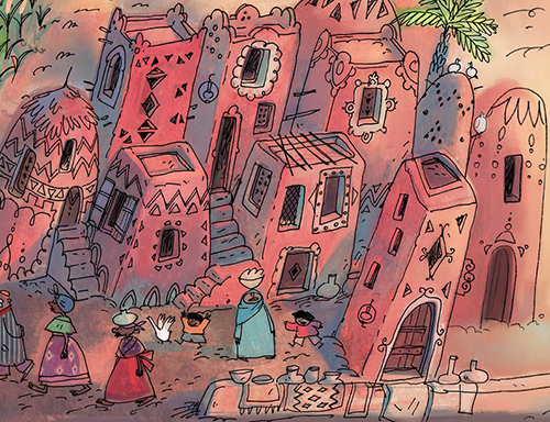 After a Swim - book illustration - villagers coming out to hear the awful racket