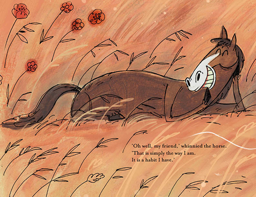 After a Swim - book illustration - horse relaxing in the field