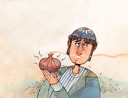The Onion - book illustration - The second person found the onion to have such a strong smell and ran too