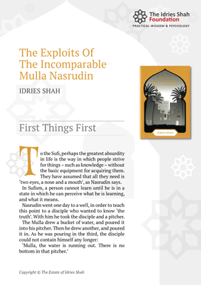First Things First from The Exploits of the Incomparable Mulla Nasrudin