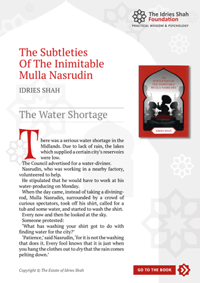 The Water Shortage from The Subtleties of the Inimitable Mulla Nasrudin