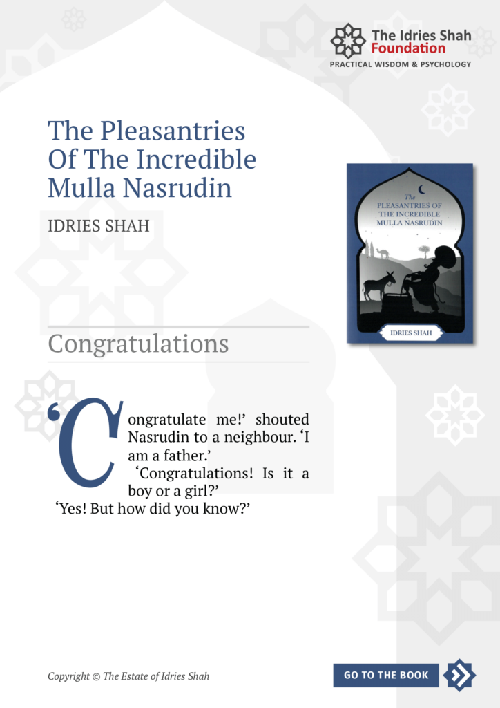 Congratulations from The Pleasantries of the Incredible Mulla Nasrudin