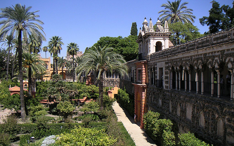 The grounds of the Alcazar palace in Seville, Spain.