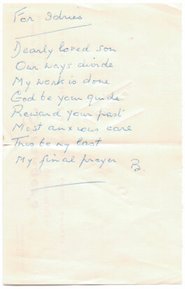 A little poem Bobo wrote to Idries as she lay dying.